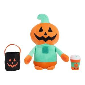 Thrills & Chills Pumpkin Basket Dog Toy Set Halloween Fall Squeaky Plush Toss